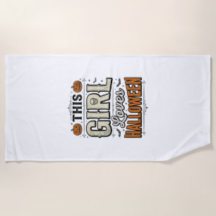 This Girl Loves Halloween Vintage Shirt Design_1 Beach Towel