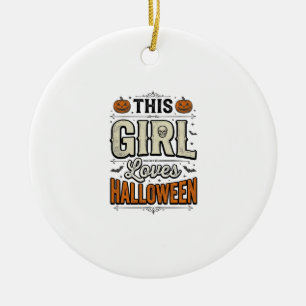 This Girl Loves Halloween Vintage Shirt Design_1 Ceramic Ornament