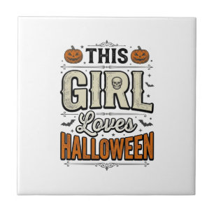 This Girl Loves Halloween Vintage Shirt Design_1 Ceramic Tile