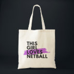 This girl loves netball tote bag<br><div class="desc">For the girl or lady who loves netball. Great gift for Christmas,  birthdays,  Mother’s day,  "just because" or for yourself.</div>