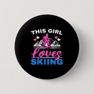 This Girl Loves Skiing Skier Ski Winter Sport Snow 6 Cm Round Badge