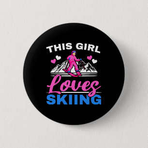 This Girl Loves Skiing Skier Ski Winter Sport Snow 6 Cm Round Badge