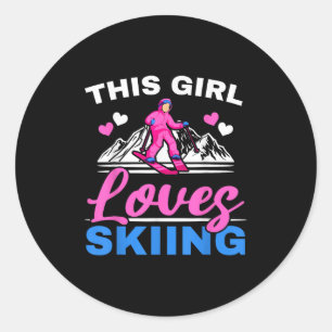 This Girl Loves Skiing Skier Ski Winter Sport Snow Classic Round Sticker