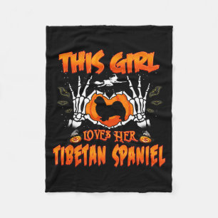 This Girl Loves Tibetan Spaniel Dog Halloween Fleece Blanket