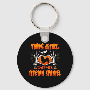 This Girl Loves Tibetan Spaniel Dog Halloween Key Ring