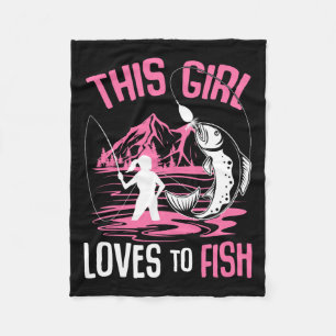 This Girl Loves To Fish Fishing Girls Fleece Blanket