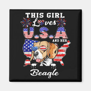 This Girl Loves USA and Dog 4th of July Beagle Magnet