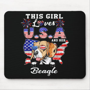 This Girl Loves USA and Dog 4th of July Beagle Mouse Pad