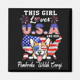 This Girl Loves USA and Dog 4th of July Corgi Magnet