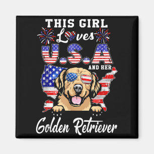 This Girl Loves USA and Dog 4th of July Golden Magnet