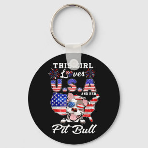 This Girl Loves USA and Dog 4th of July Pit Bull Key Ring