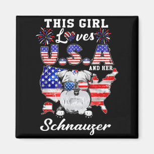 This Girl Loves USA and Dog 4th of July Schnauzer Magnet
