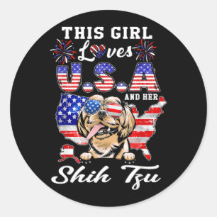 This Girl Loves USA and Dog 4th of July Shih Tzu Classic Round Sticker