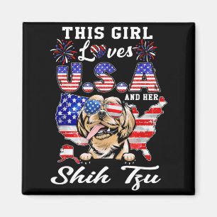 This Girl Loves USA and Dog 4th of July Shih Tzu Magnet