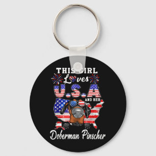 This Girl Loves USA Dog 4th of July Doberman Key Ring