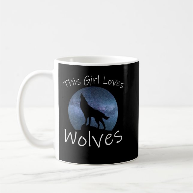 THIS GIRL LOVES WOLVES Howling Wolf Starry Sky Moo Coffee Mug (Left)