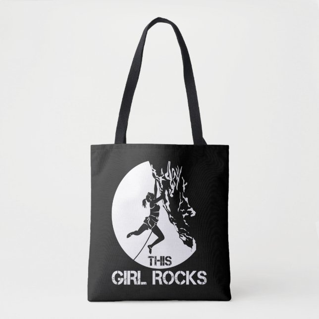 This Girl Rocks Climbing Boulder Carabiner Climber Tote Bag (Front)