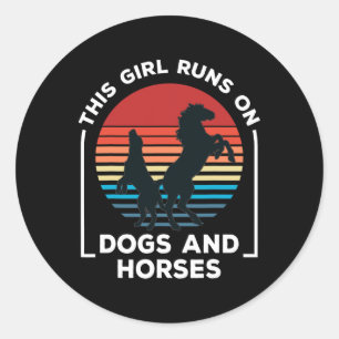 This Girl Runs On Dogs And Horses Riding Retro Vin Classic Round Sticker