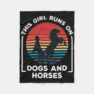 This Girl Runs On Dogs And Horses Riding Retro Vin Fleece Blanket
