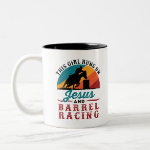 This Girl Runs on Jesus and Barrel Racing Two-Tone Coffee Mug