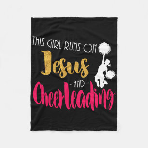 This Girl Runs On Jesus And Cheerleading Cheerlead Fleece Blanket