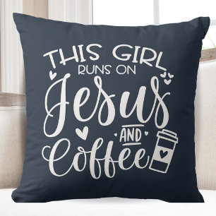 This Girl Runs on Jesus and Coffee Cushion