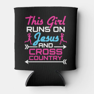 This Girl Runs on Jesus and Cross Country Cute Can Cooler