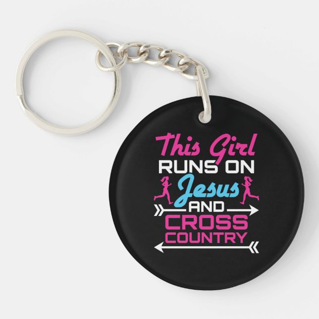 This Girl Runs on Jesus and Cross Country Cute Key Ring (Front)