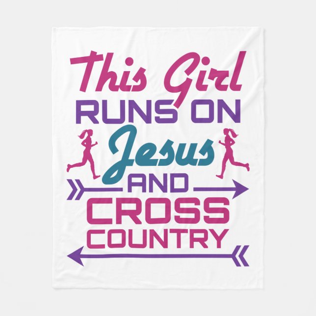This Girl Runs on Jesus and Cross Country Fleece Blanket (Front)