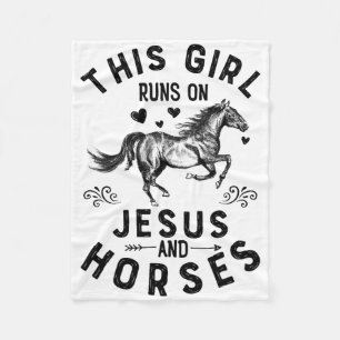 This Girl Runs On Jesus And Horses Equestrian Hors Fleece Blanket