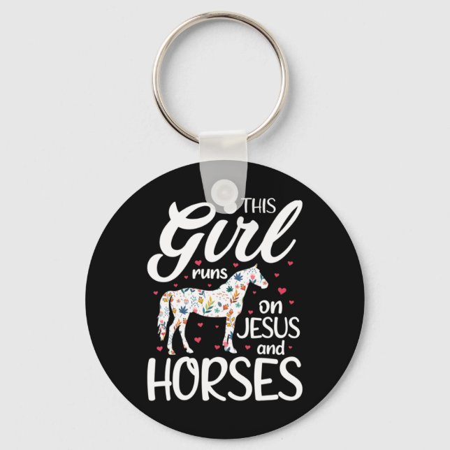 This Girl Runs on Jesus And Horses Tee Horse Lover Key Ring (Front)