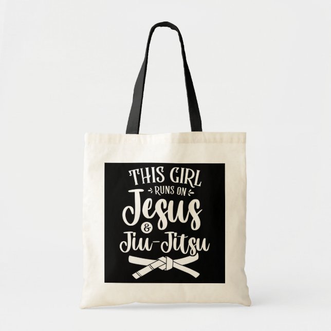 This Girl Runs On Jesus And Jiu Jitsu Martial Tote Bag (Front)