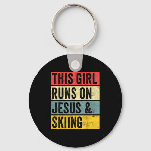 This girl runs on jesus and skiing skier snow jet key ring