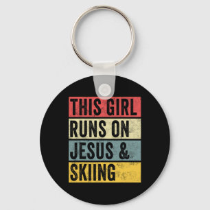 This Girl Runs On Jesus And Skiing Skier Snow Jet Key Ring