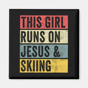 This Girl Runs On Jesus And Skiing Skier Snow Jet  Magnet