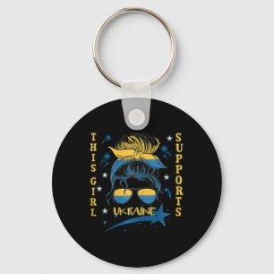 This Girl Supports Ukraine Messy Bun Flag Sungles Key Ring