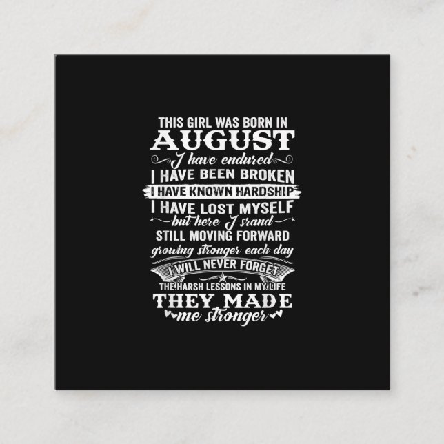 This Girl Was Born In August Birthday Gift Square Business Card (Front)