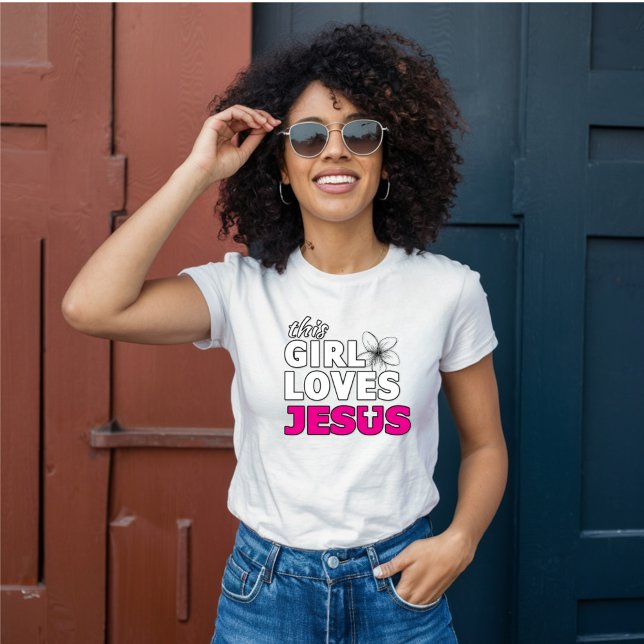 This Girls Loves Jesus - Pink Floral T-Shirt (Creator Uploaded)