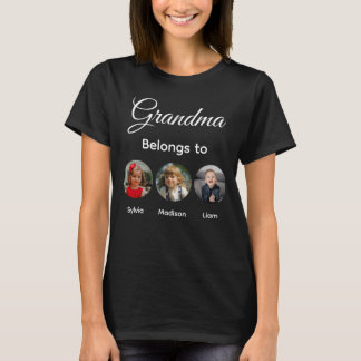 This Grandma Belongs To Custom Grandkids Photo Art T-Shirt