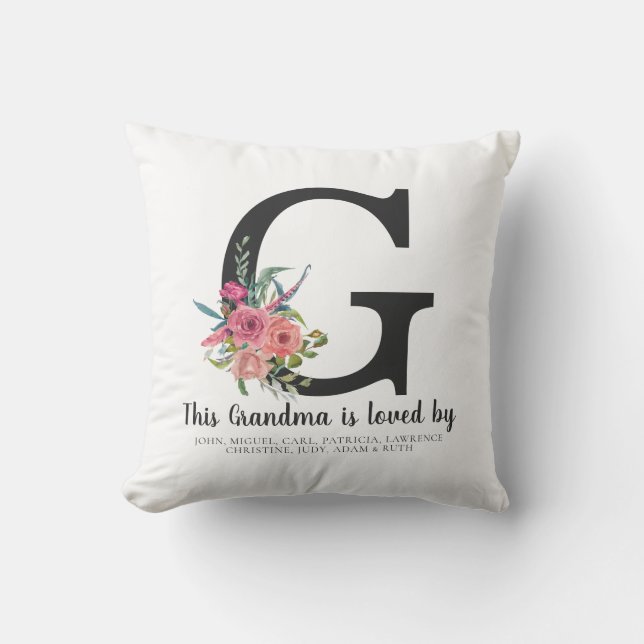 This Grandma Loved By Floral Monogram Mother's Day Cushion (Front)