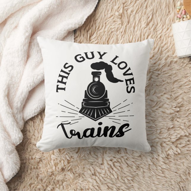 This Guy Loves Trains Railroad Lover Funny Train Cushion (Blanket)