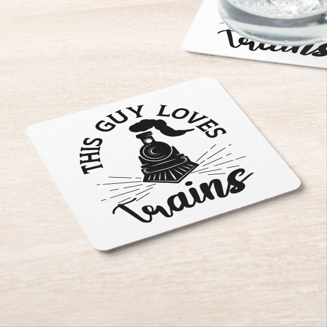 This Guy Loves Trains Railroad Lover Funny Train Square Paper Coaster (Angled)