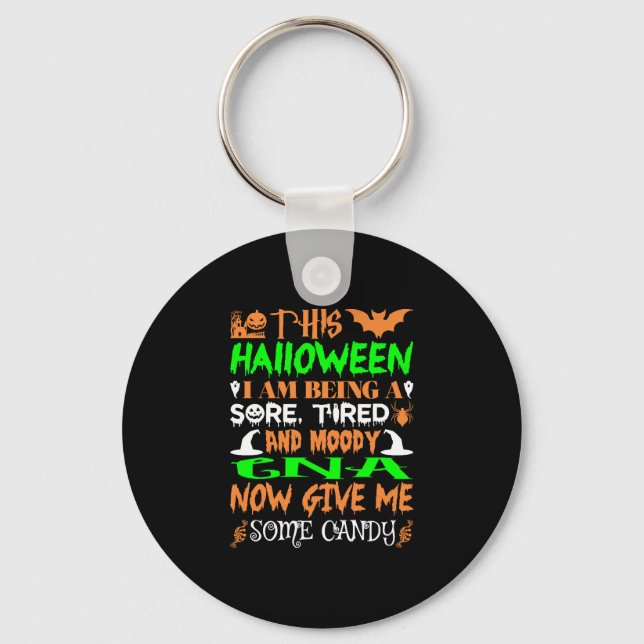 This Halloween Tired Moody Cna Candy Key Ring (Front)