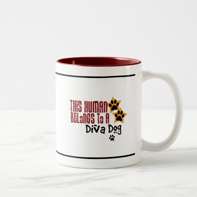 This Human Belongs to a Diva Dog Two-Tone Coffee Mug (Right)