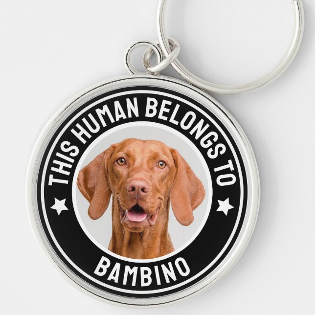 This Human Belongs To Name Custom Pet Photo Funny Key Ring (Front)