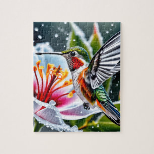 This is a beautiful frosted hibiskus hummingbird b jigsaw puzzle
