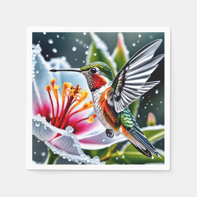 This is a beautiful frosted hibiskus hummingbird b napkin (Front)