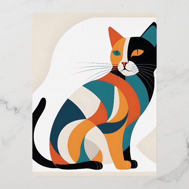 This is a beautiful vector art cat in Scandinavian Foil Holiday Postcard (Front)
