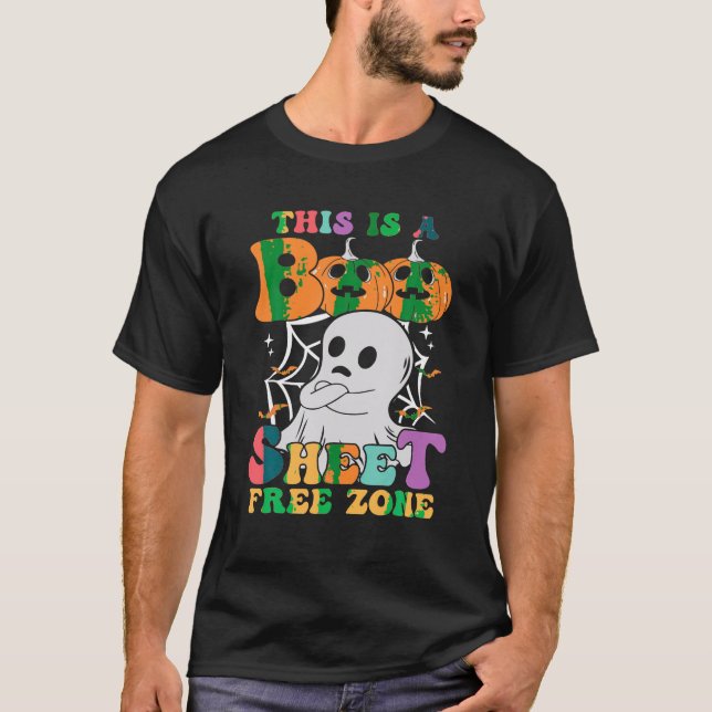 This Is A Boo Sheet Free Zone Cute Pumpkin Ghost H T-Shirt (Front)
