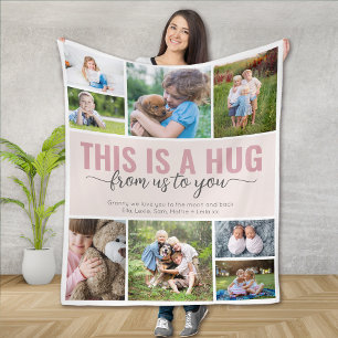 This is a Hug Message Family Photo Collage Fleece Blanket